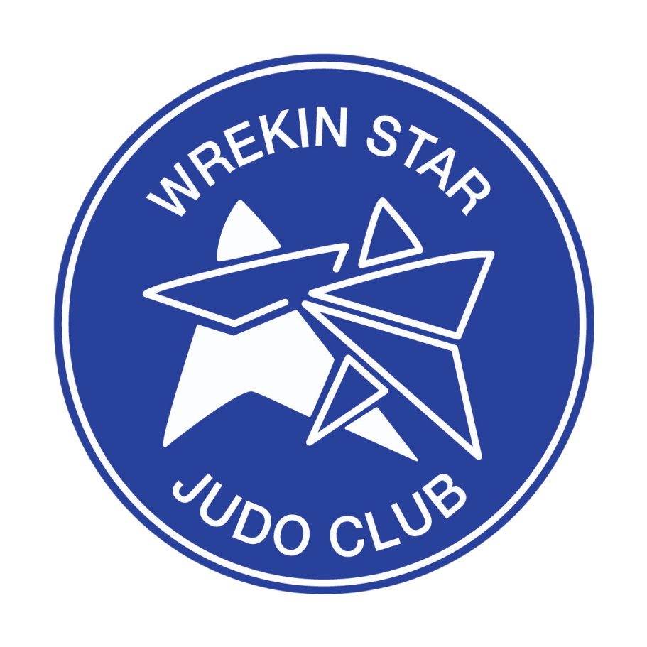 Wrekin Star Judo Club logo a white and blue graphic of two judo players in contest